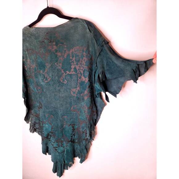 Vintage LEATHER Suede Fringes Top Blouse Asymmetrical Leather Blouse SOFT S - Picture 8 of 10